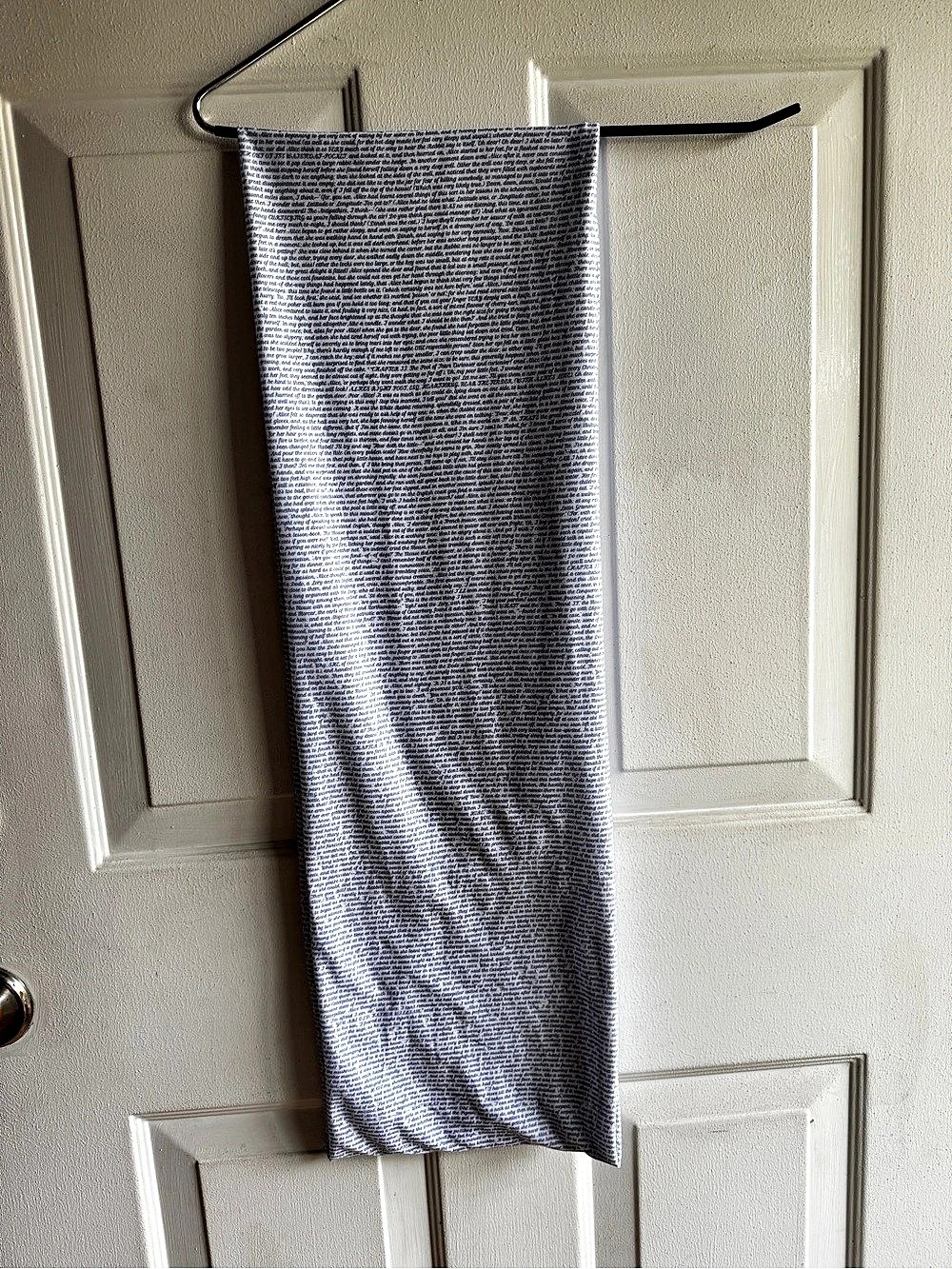 Blue and White Infinity Scarf Featuring The Text From Lewis Carroll’s “Alice’s A
